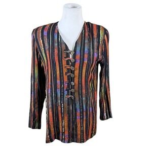 Sharon Anthony Petite Vintage Striped Metallic Button Front Blouse 4P USA Made
